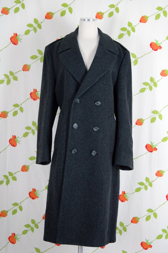 1980s 1990s Charcoal Grey Wool Double Breasted Coat