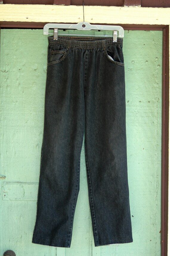 1980s Black Denim High Waist Relaxed Jeans // 80s Bobbie Brooks Elastic Waist Black Jeans View 2