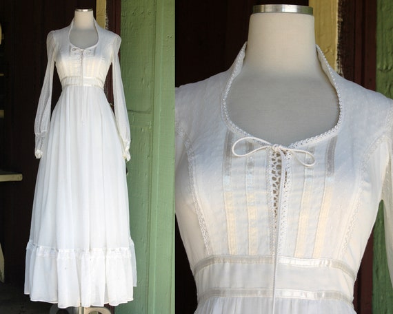 1970s Warm White Gunne Sax Prairie Maxi Dress // 7