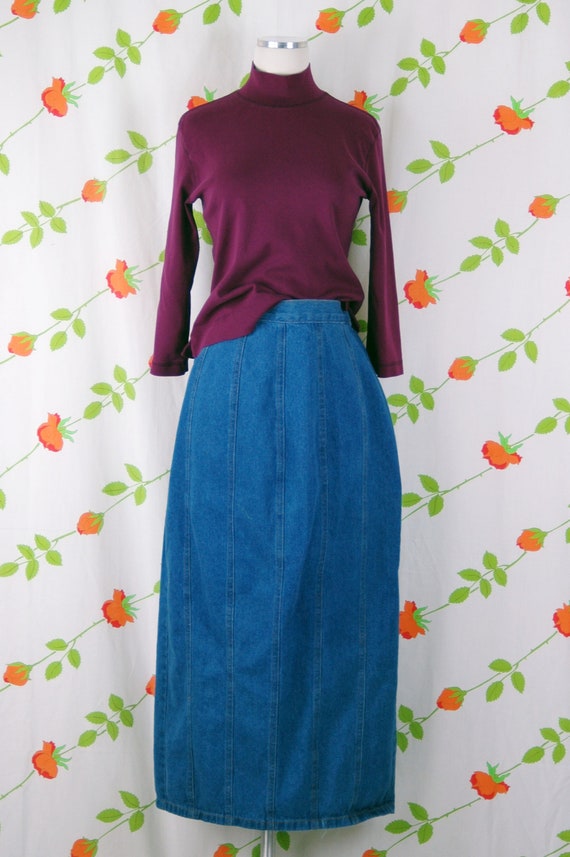1990s 2000s Blue Denim Skirt // 90s Y2K Blue Wash… - image 2