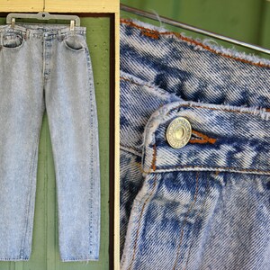 1980s Acid Wash Distressed Levis 501 Jeans // 80s 501 Levi Strauss Button Fly Light Wash image 1