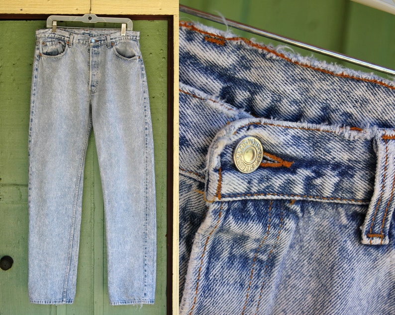 1980s Acid Wash Distressed Levis 501 Jeans // 80s 501 Levi Strauss Button Fly Light Wash image 1