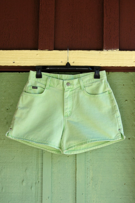 1990s Green Denim Shorts by Riders // 90s Light G… - image 1