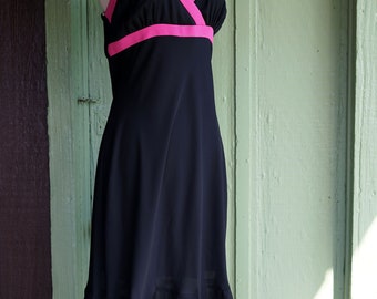 2000s Black Pink Bisoubisou Halter Dress // Y2K Black Halter Bias Cut Dress  With Pink Trim and Handkerchief Hem - Etsy