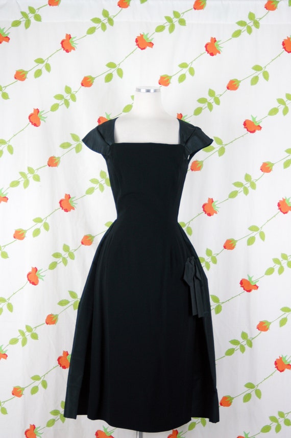 1950s 1960s Black Dress with Overskirt // 50s 60s… - image 2