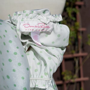 1990s 2000s White and Green Polka Dot Babydoll Mini Dress by Oscar de la Renta Pink Label 90s Y2K Flowy Sweet Ethereal Fairy Short Nightgown bild 6