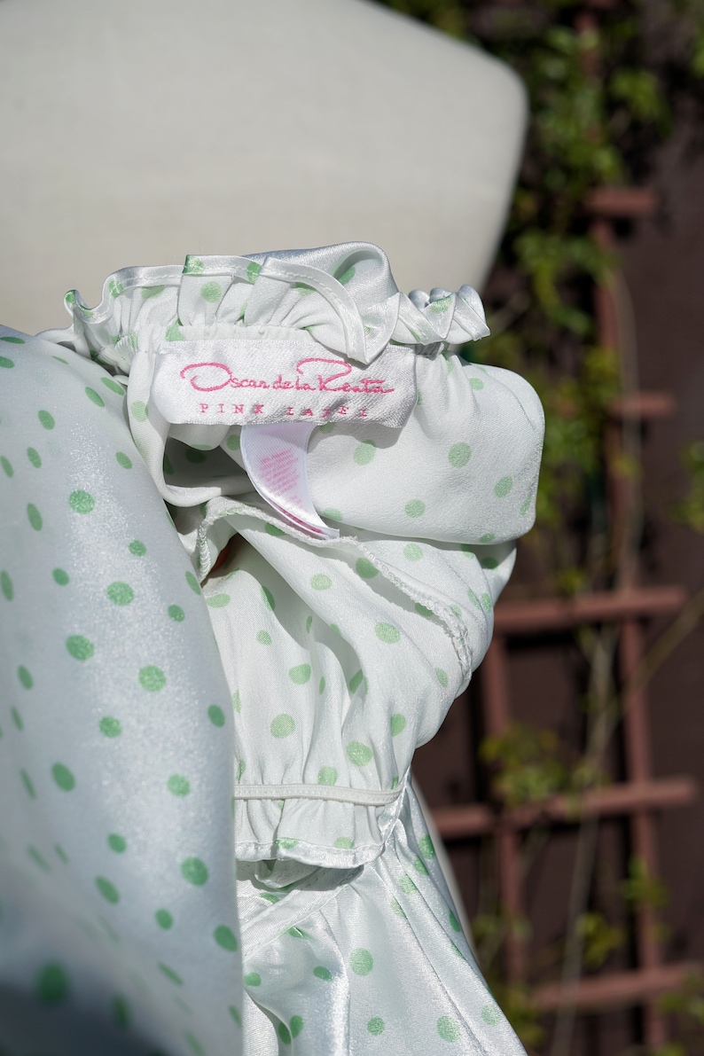 1990s 2000s White and Green Polka Dot Babydoll Mini Dress by Oscar de la Renta Pink Label 90s Y2K Flowy Sweet Ethereal Fairy Short Nightgown bild 6