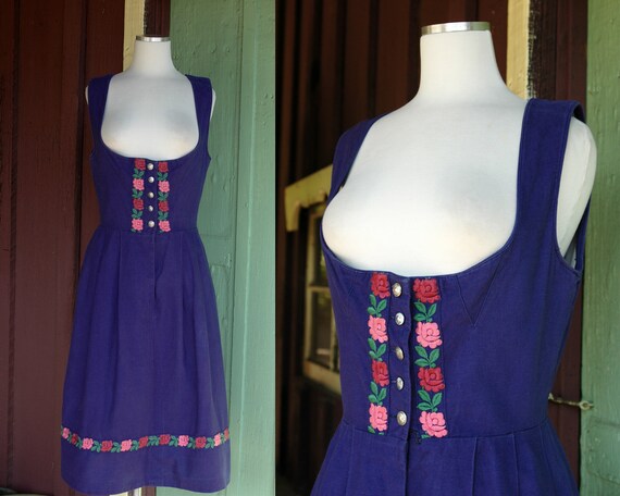 1960s 1970s Salzburger Trachten Deep Blue Dirndl D