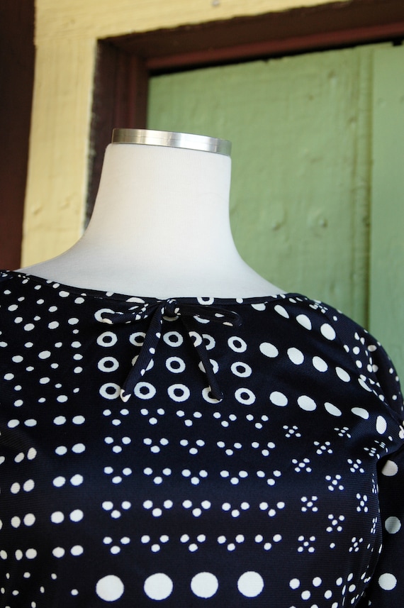 1960s 1970s Navy Blue White Polka Dot Maxi Dress // 6… - Gem