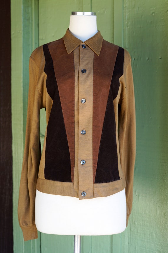 1960s Brown Button Up Italian Inspired Knit Top w… - image 4
