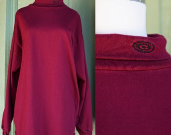 1990s Maroon Dark Red Gotcha Rolled Neck Long Sleeve Shirt // 90s Deep Red Long Sleeve Turtleneck