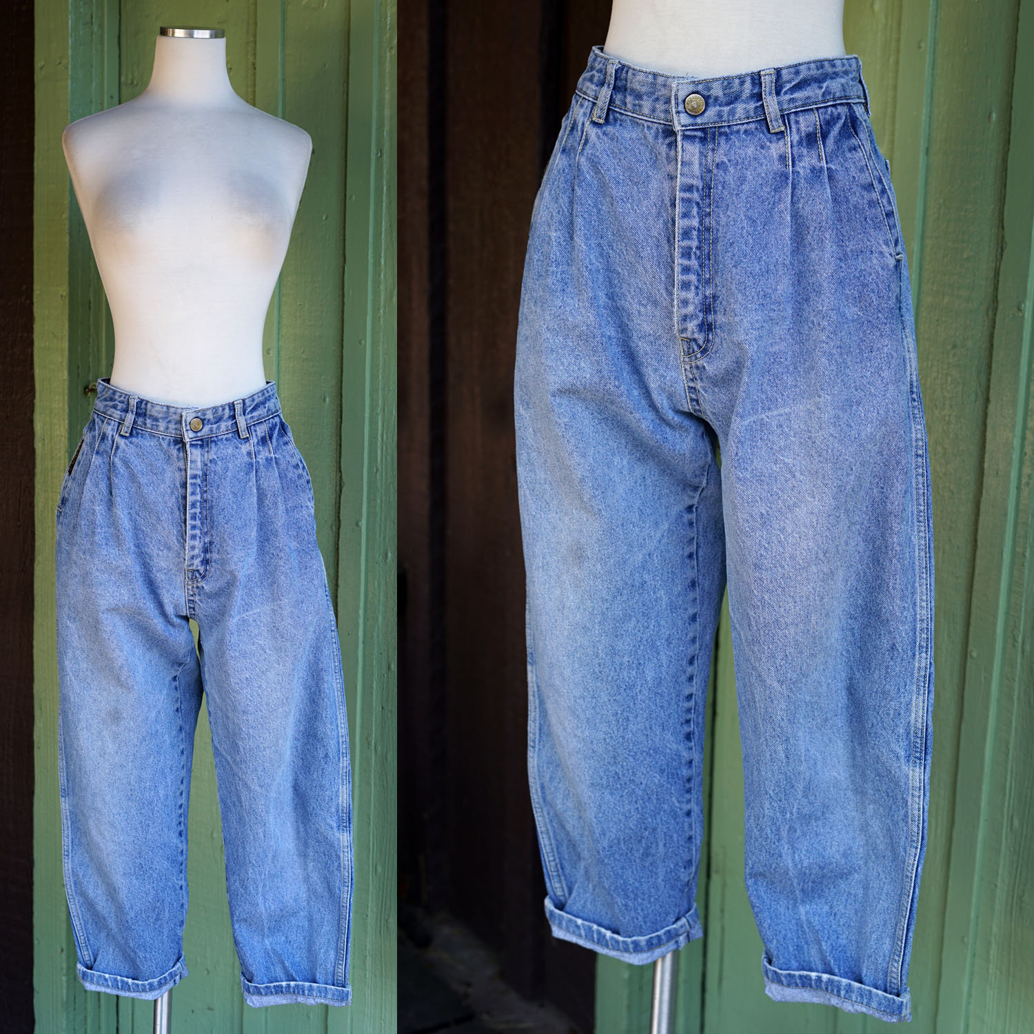 1980s Light Blue Denim Pleat Front Jeans // 80s High Waist Ankle Length Jeans