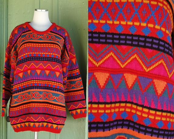 1980s 1990s Red Pink Purple Orange Funky Striped Geometric Pull Over Knit Sweater // 80s 90s Unique Colorful Sweater - Etsy 1980s 1990s Red Pink Purple Orange Funky Striped Geometric Pull Over Knit Sweater // 80s 90s Unique Colorful Sweater - Etsy