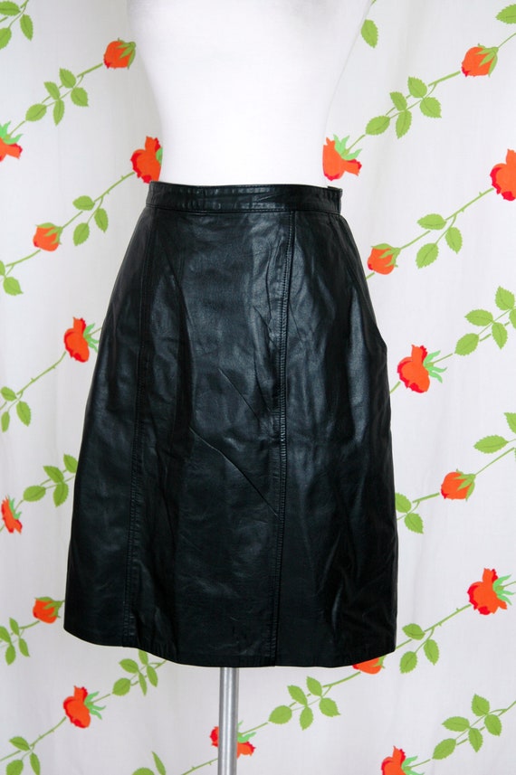 1990s Black Leather Skirt by Forenza // 90s High … - image 3