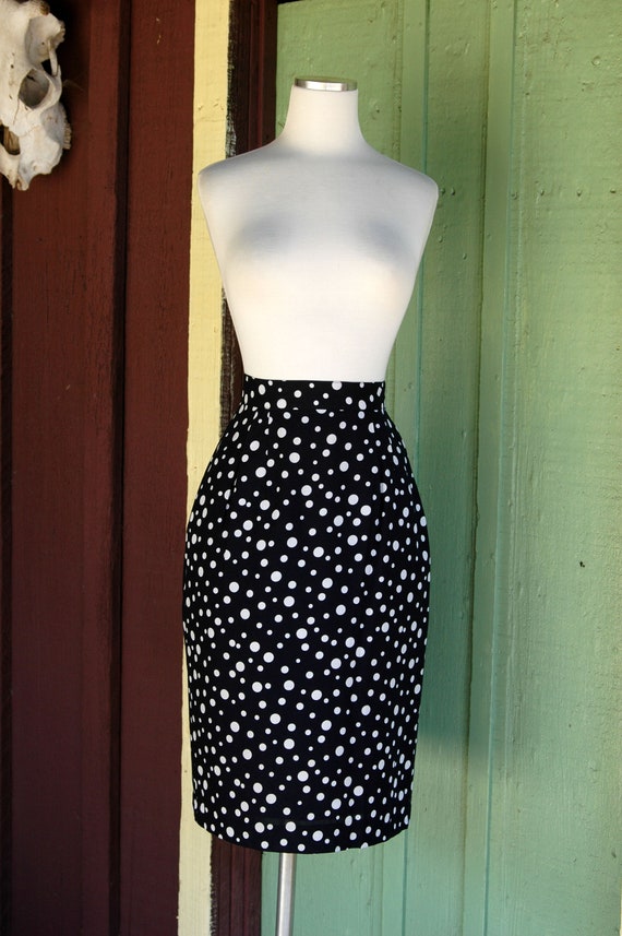 1980s 1990s Navy Blue and White Polka Dot Pencil … - image 5