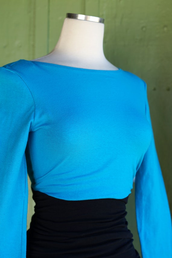 1980s 1990s Teal Black Ruched Tight Stretchy Mini… - image 3