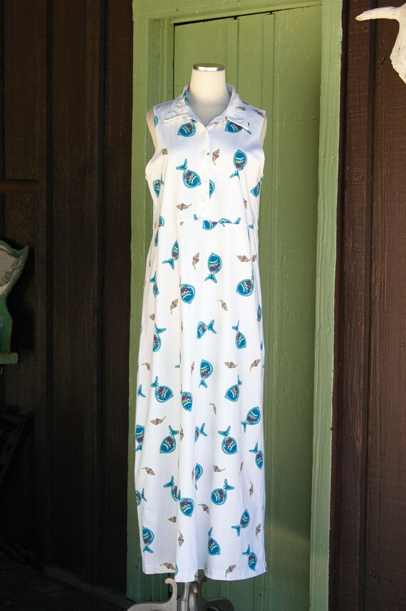 Riverfolk Cotton Tank Dress - White/Fairway Green