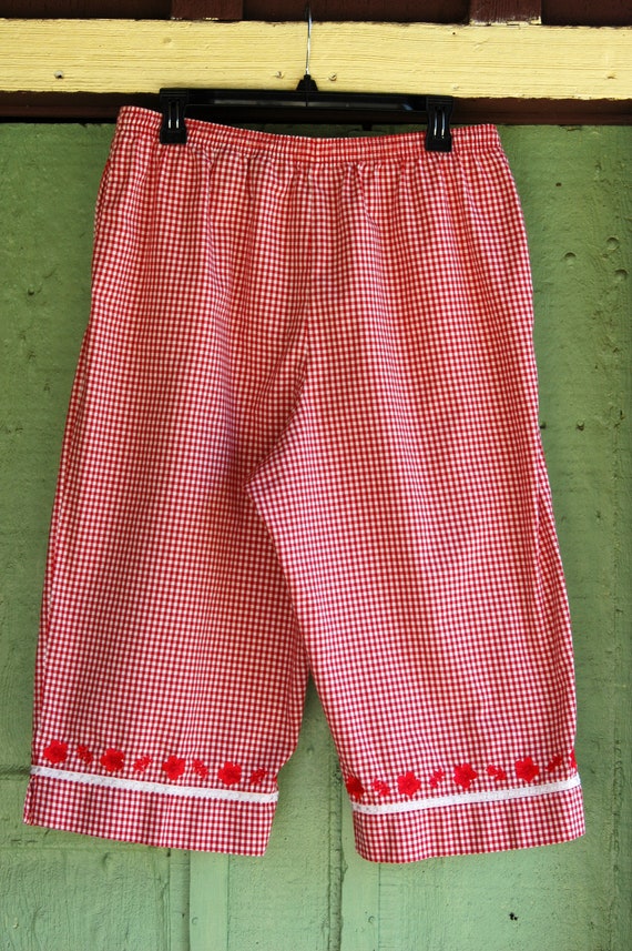 1990s Red and White Checked Cropped Pants by Kare… - image 7