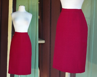 HOLIDAY 1950s Raspberry Pink Thick Knit Midi Skirt // 50s Dark Fuchsia Pink Straight Skirt