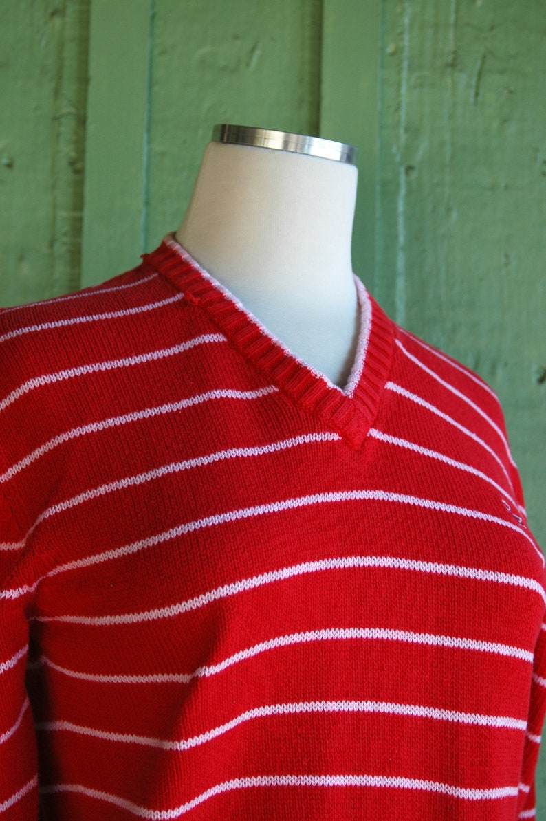 HOLIDAY 1970s Red Izod Lacoste Knit Sweater // 70s Red striped | Etsy