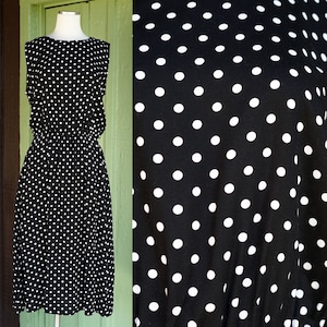 1980s 1990s Black White Polka Dot Rayon Sleeveless Midi Dress by Blair Boutique // 80s 90s Polka Dot Relaxed Weekend Jumper Dress