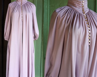 1970s Dusty Pink Mauve High Neck Tent Dress // 70s High Neck Relaxed Fit Midi Dress