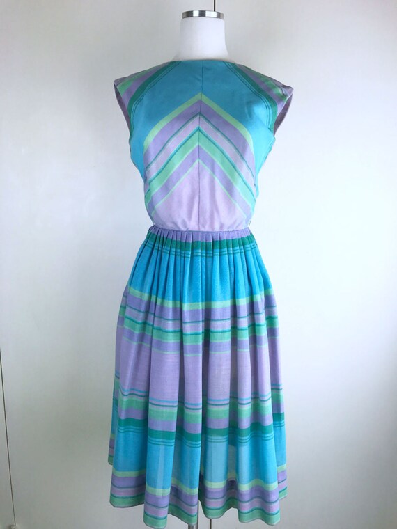 fitted lace wedding dress Metaphor Womens Blue Green Purple Stripe Hi Low Fit & Flare Dress Tank  Sundress Medium at Amazon Women's Clothing store main image 1