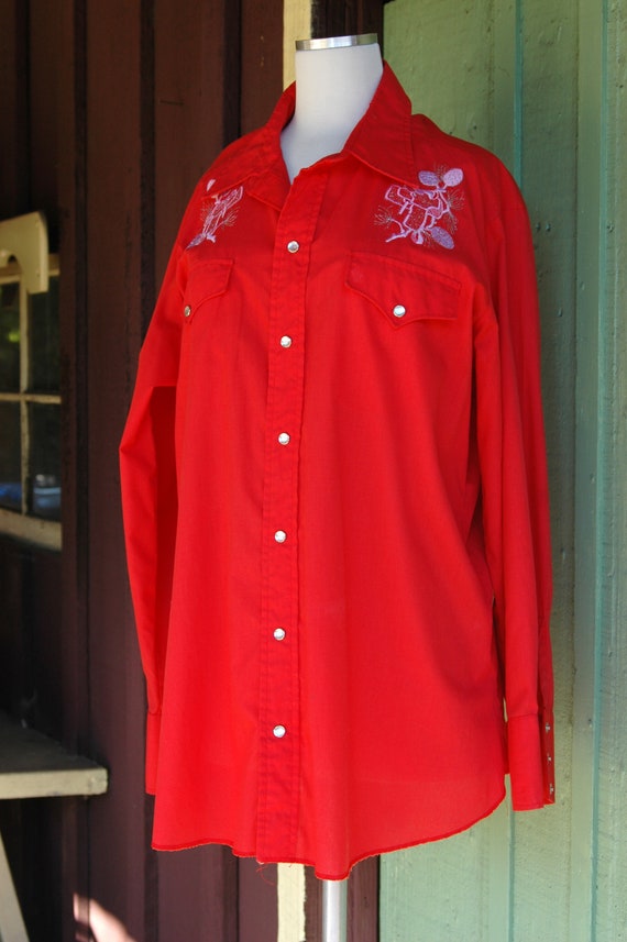 1970s Red Western H Bar C Long Sleeve Shirt with … - image 3