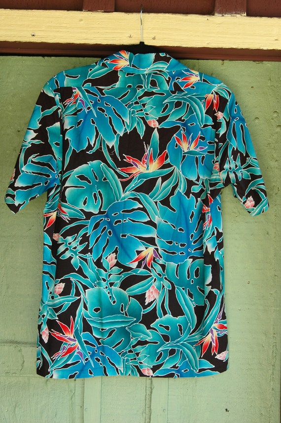 1990s Black Turquoise Blue Green Hawaiian Tropica… - image 9