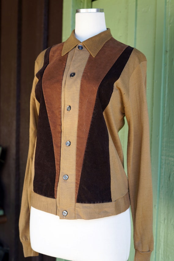 1960s Brown Button Up Italian Inspired Knit Top w… - image 8