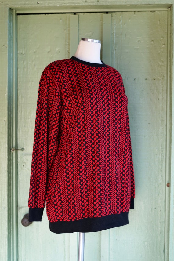 1980s 1990s Red and Black Graphic Sweater // 80s … - image 5