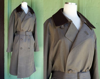 NOS London Fog Brown Grey Double Breasted Trench Coat // 1990s Neutral Long Coat with Warm Lining Original Tag