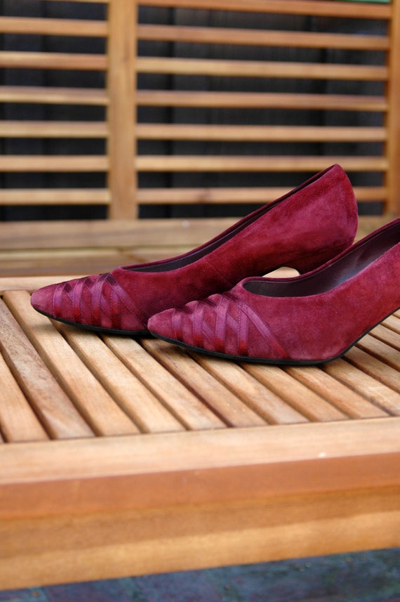 1990s Maroon Dark Red Suede Pumps with Matching Cr