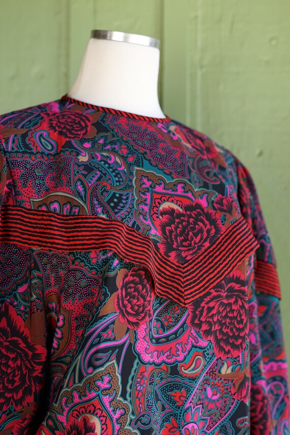 1980s Pink Green Red Black Floral Striped Funky B… - image 3