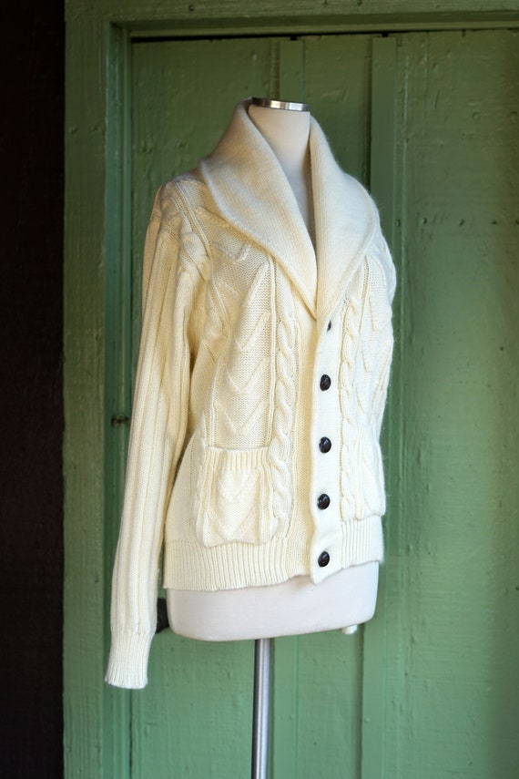 1970s 1980s Ivory Warm White Cable Knit Cardigan … - image 4