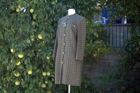 1960s Tweed Houndstooth Brown, Blue and Green Col… - image 2