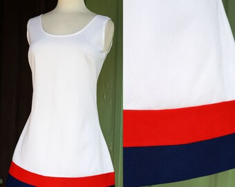 1970s White Red Blue Striped Micro Mini Dress // 70s Sleeveless Striped Americana Tennis Dress or Top