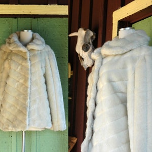 1980s Faux Fur Coat // 80s Off White Creme Ivory Faux Fur Chevron Striped Coat