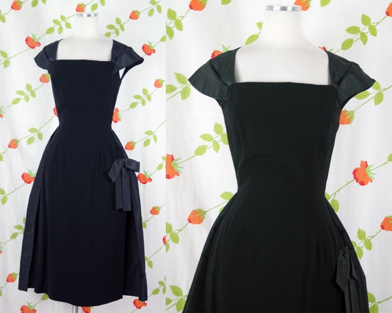 1950s 1960s Black Dress with Overskirt // 50s 60s… - image 1
