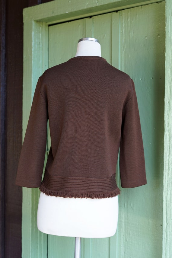 1960s Brown Knit Cardigan Sweater with Fringe Tri… - image 7