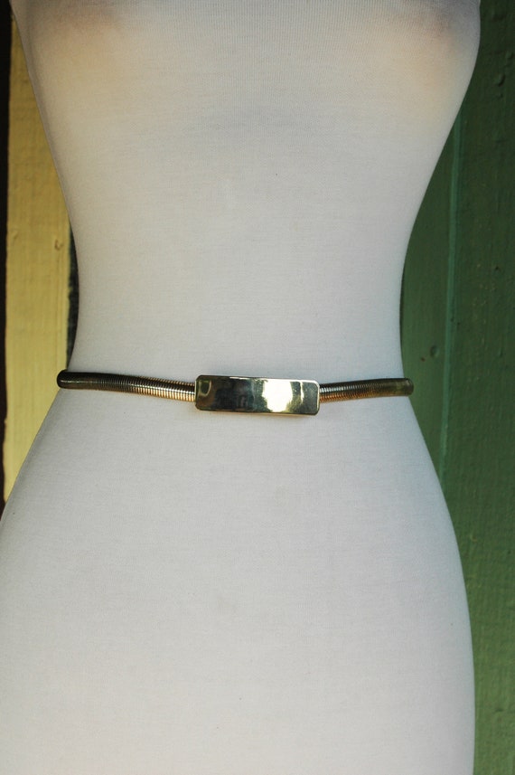 1980s Gold Silver Metal Stretch Belt with Chic Min