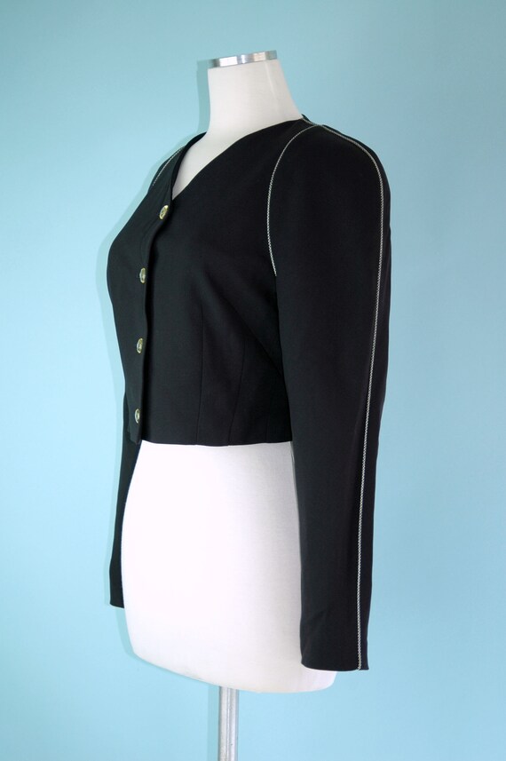 1990s Navy Escada Cropped Blazer with Black and W… - image 4