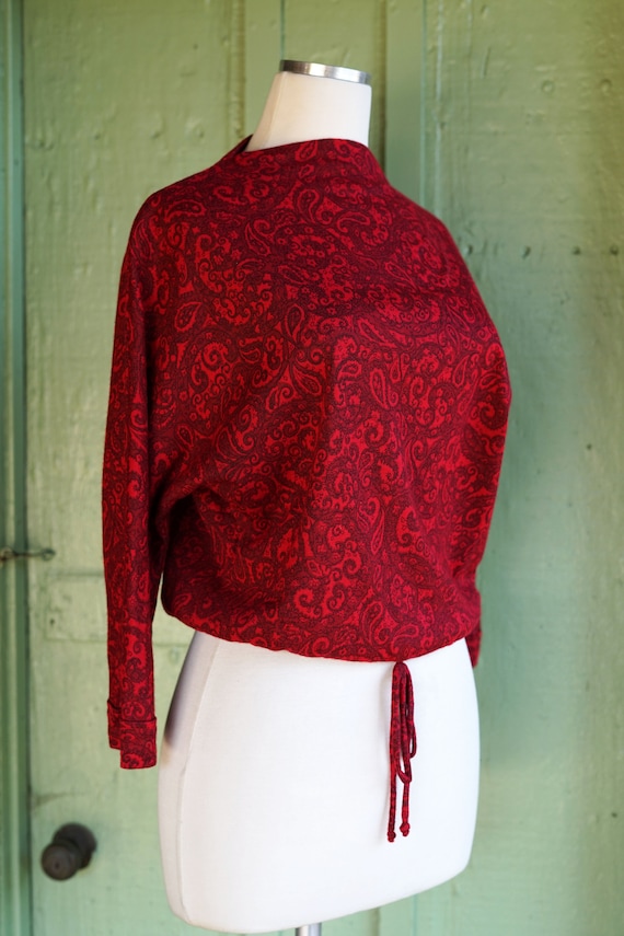 1950s 1960s Red Paisley Cropped Blouse // 50s 60s… - image 4