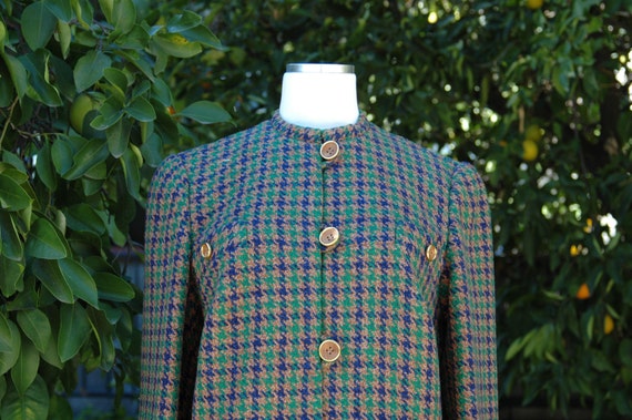 1960s Tweed Houndstooth Brown, Blue and Green Col… - image 3