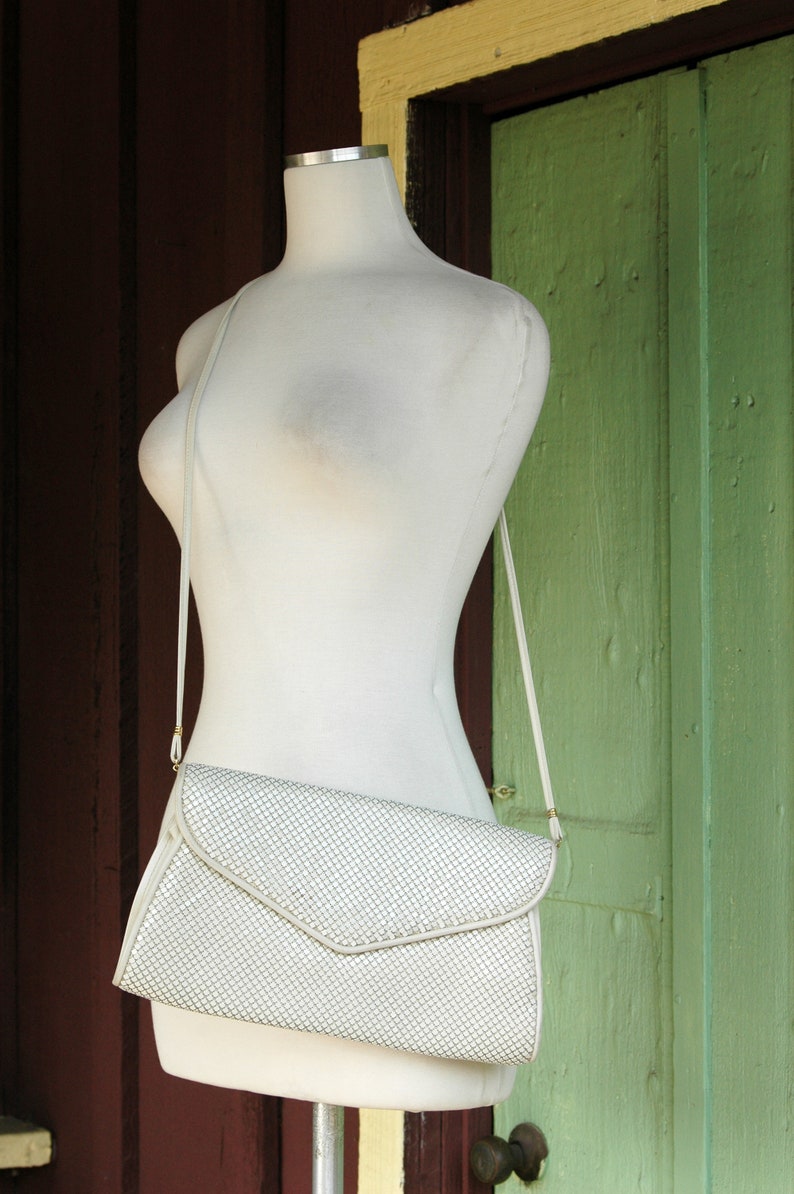 1980s Whiting and Davis Mesh Purse 80s Crossbody Envelope Clutch with Removable Strap