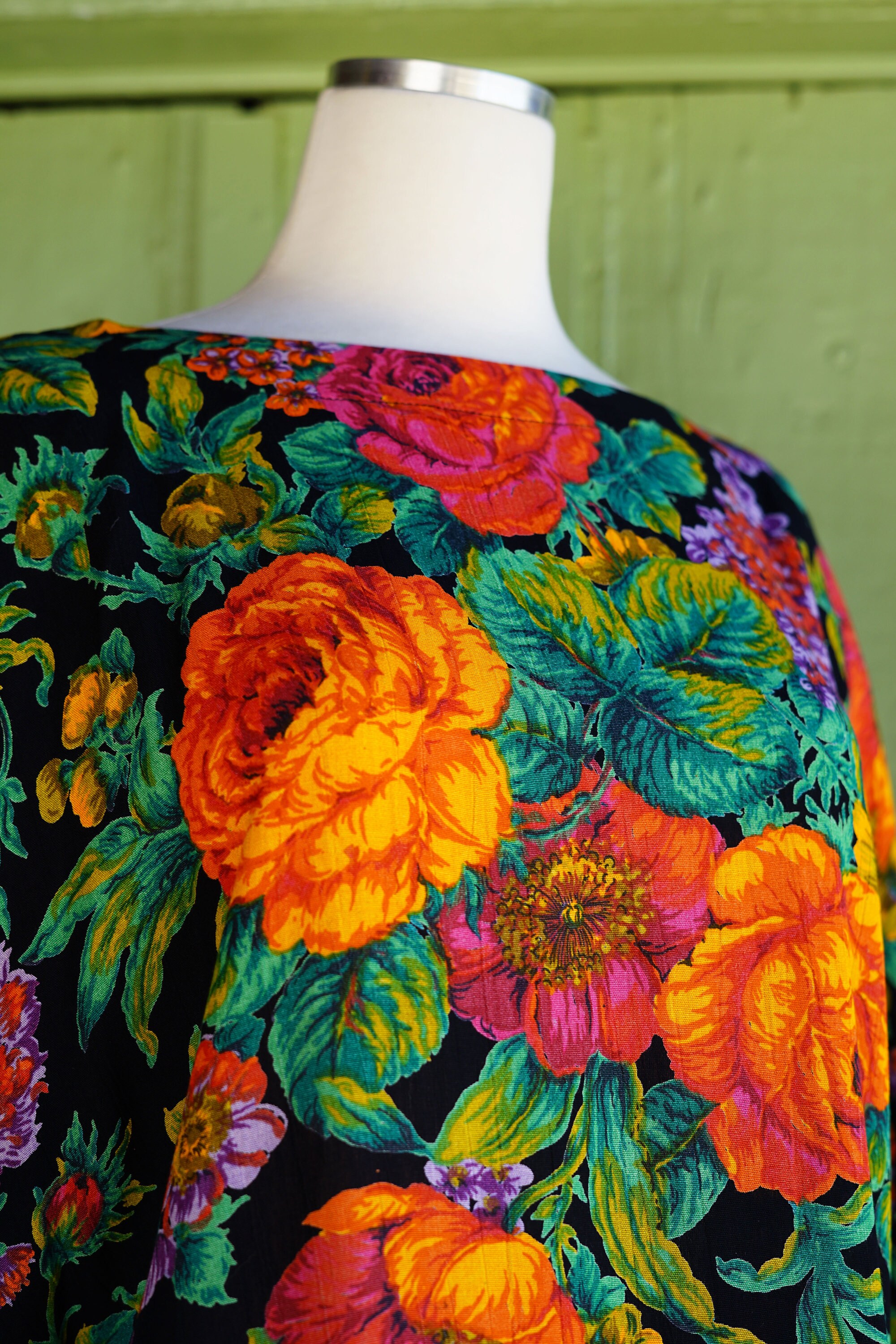 1990s Colorful Tropical Floral Print Rayon Shirt by Karen