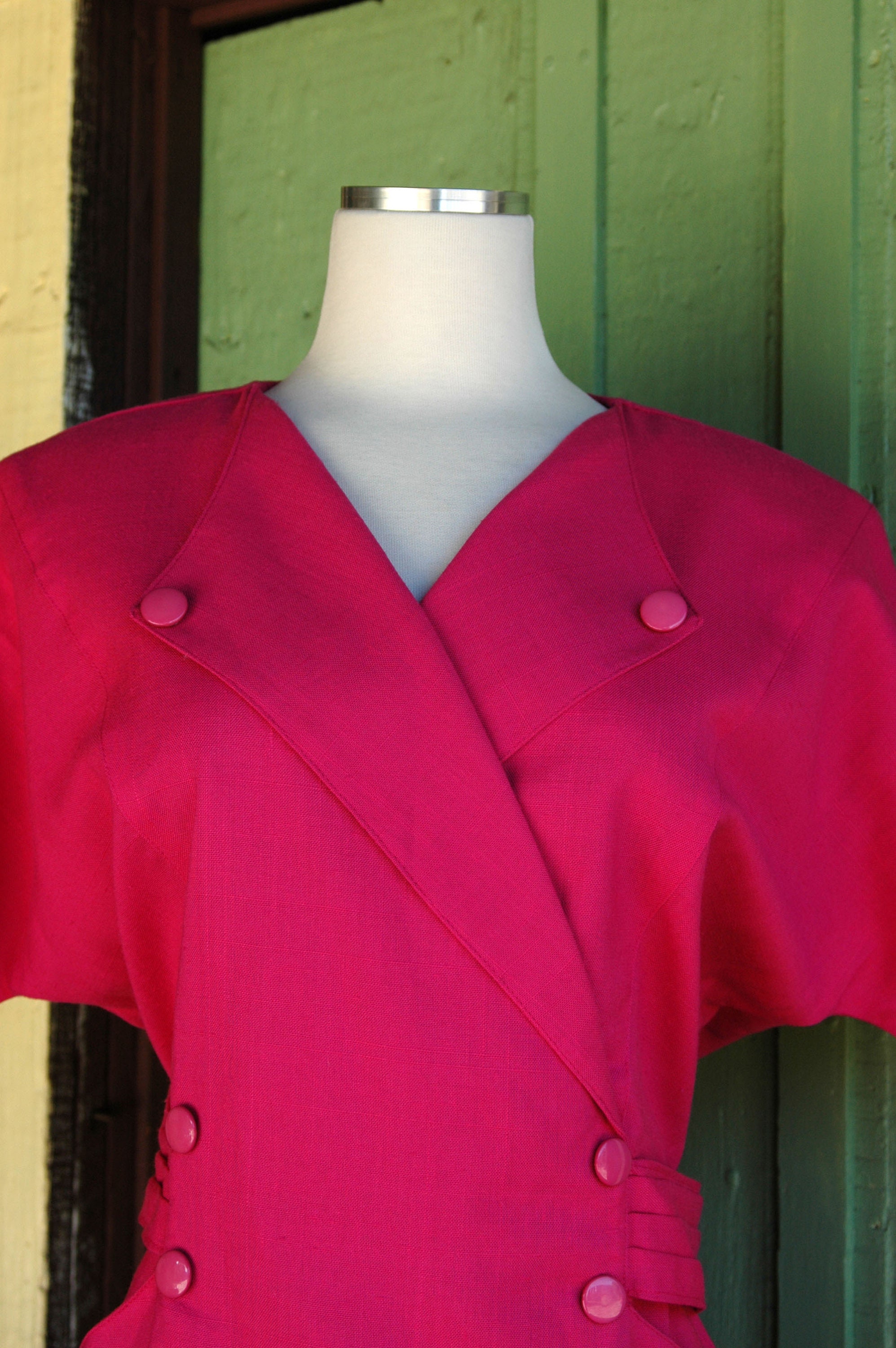 1980s Pink Boss Lady Dress // 80s does 40s Style Stunning Belted Midi Dress
