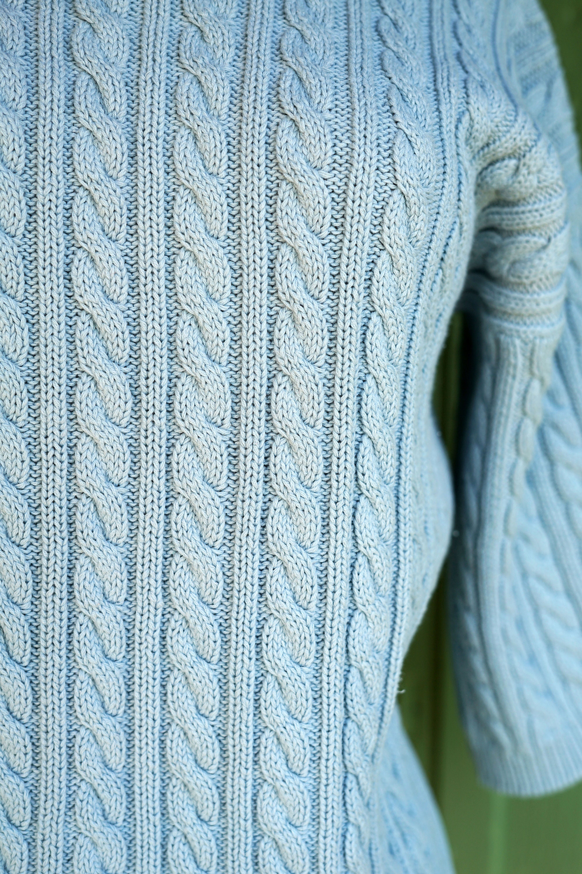 1990s Light Blue Cotton Cable Knit Sweater Top // 90s Ralph Lauren