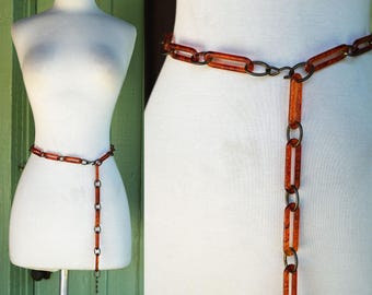 1990s Brown Oblong Chain Link Belt // 90s does 70s Disco Style Belt