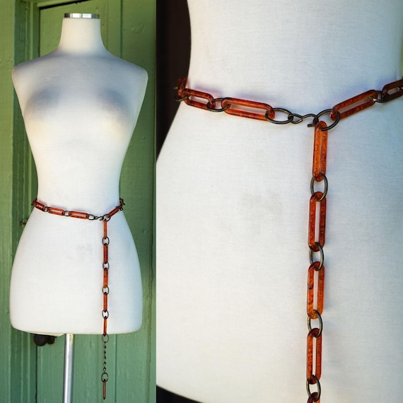 1990s Brown Oblong Chain Link Belt // 90s does 70… - image 1